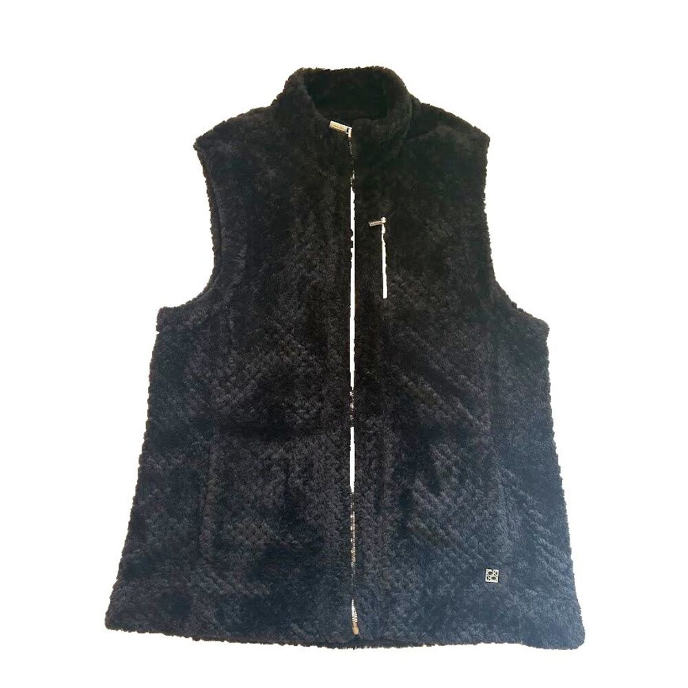 Calvin Klein Women's Black Faux Fur Zip Vest Size Large Soft Plush Pockets